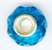 1  8x14mm Faceted Pandora Style Aqua Glass Bead