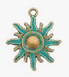 1, 28x23mm Brass Patina Sun Pendant / Charm