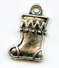 1 13x12mm Antique Silver Christmas Stocking Pendant