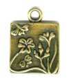 1 16mm Square Antique Brass Flower and Leaf Pendant