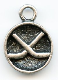 1 17mm Antique Silver Hockey Stick and Goalie Mask Pendant