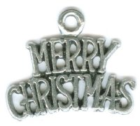 1 18x22mm Antique Silver Merry Christmas Pendant
