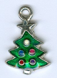 1 19x13mm Antique Silver and Epoxy Christmas Tree Pendant