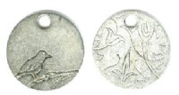1 20x1mm Antique Silver Round Stamped Bird Pendant