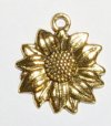 1, 21x18mm Antique Gold Sunflower Pendant / Charm