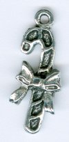 1 22x9mm Antique Silver Candy Cane with Bow Pendant