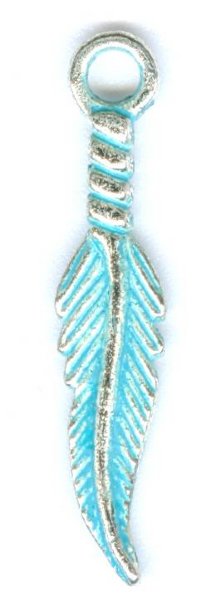 1 28x6mm Antique Silver and Turquoise Feather Pendant