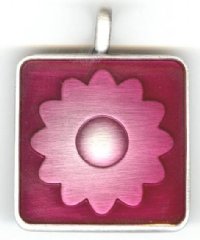 1 31x31mm Antique Silver Dark Pink Epoxy Flower Pendant