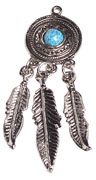 1 62mm Antique Silver Shield and Feather Pendant with Imitation Turquoise Cabochon