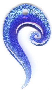 1 70x40mm Blue, Aqua and Silver Foil Swirl Drop Pendant