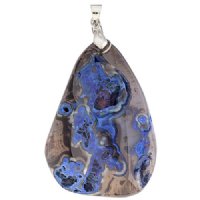 50x35x9mm Dyed Blue Agate Freeform Pendant with Silver Plate Bail
