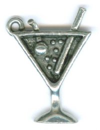 1 21x15mm Antique Silver Martini Glass Pendant