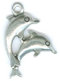 1 18mm Antique Silver Double Dolphin Pendant