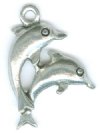 1 18mm Antique Silver Double Dolphin Pendant