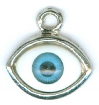 1 14x14mm Antique Silver and Blue Acrylic Evil Eye Pendant