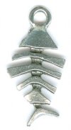 1 20mm Antique Silver Fish Skeleton Pendant