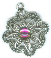 1 27mm Antique Silver Flower with Cabachon Pendant