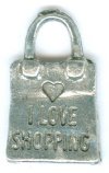 1 17x11mm Antique Silver "I Love Shopping" Purse Pendant