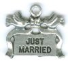 1 16mm Antique Silver "Just Married" with Doves Pendant