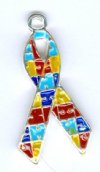 1 21mm Silver and Patchwork Autism Enamel Ribbon Pendant