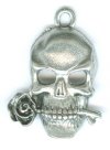 1 24x18mm Antique Silver Skull with Rose Pendant