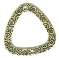 1 23mm Antique Brass Pewter 2 Hole Triangle Connector with Scroll Pattern