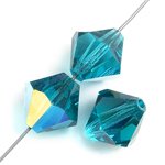 25, 6mm Blue Zircon AB Preciosa Rondell / Bicone Beads
