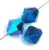 25, 6mm Capri Blue AB Preciosa Rondell / Bicone Beads