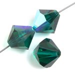 25, 6mm Emerald AB Preciosa Rondell / Bicone Beads