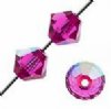 25, 6mm Fuchsia AB Preciosa Rondell / Bicone Beads