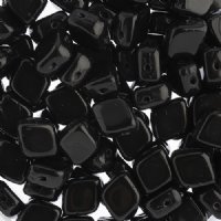20, 10x8mm Opaque Black Two Hole Glass Rhombus Beads