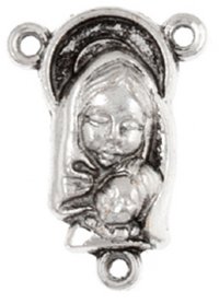 1, 20x10mm Antique Silver Mary and Child / Sacred Heart Connector