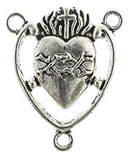 1 17.5mmx15mm Antique Silver Sacred Heart 3 Ring Connector