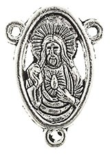 1 20x15mm Antique Silver Sacred Heart Rosary Connector