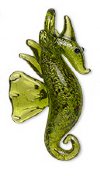 1, 42x24mm Green and Silver Foil Glass Seahorse Pendant