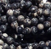 16 inch strand of 8mm Round Black Silk Marble Onyx Beads