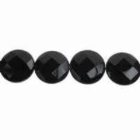 1, 25mm Faceted Black Onyx Coin Bead