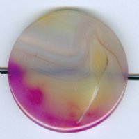 1 42x7mm Dyed Pink Texture Agate Coin Bead