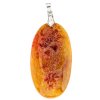 55x32mm Dyed Orange Agate Oval Pendant with Silver Plate Bail