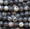 16 inch strand of 6mm Round Black Silk Marble Onyx Beads