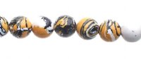 8 Inch Strand of Global Chic Reconstructed Stone 6mm Round Beads - Abstract Mustard, Black, & White