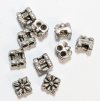 Set of 10, 6x6mm Two Hole Antique Silver Square Daisy Spacer Beads
