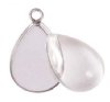 Set of 2, 17x10mm Stainless Steel Drop Bezel Pendants with Glass Cabochon