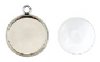 Set of 2, 17x13mm Stainless Steel Round Bezel Pendants with Glass Cabochon
