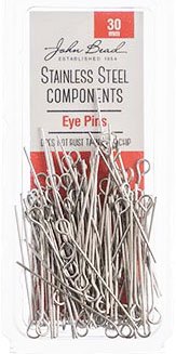 100, 30mm 23ga Stainless Steel Eye Pins 