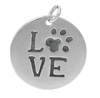 1, 12mm Sterling Silver Love / Paw Print Charm Pendant