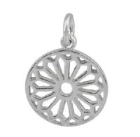 SS350 1, 14mm Sterling Silver Round Flat Flower Pendant