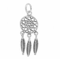 SS266 1, 21x9mm Sterling Silver Dreamcatcher and Feather Charm / Pendant