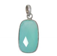 1 24x13mm Faceted Chalcedony and Sterling Silver Rectangle Pendant