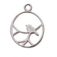 SS5065 1, 15x11mm Sterling Silver Nightingale on a Branch Pendant